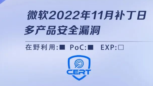 微软2022年11月补丁日多产品安全漏洞风险通告