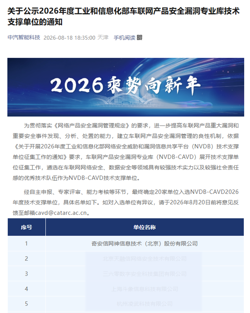 奇安信获评NVDB多个安全漏洞专业库年度技术支撑单位